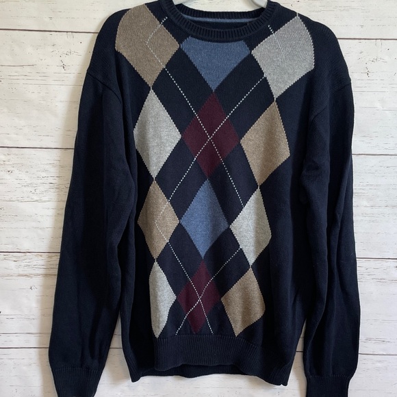 Men’s Haggar Navy Blue Argyle Pattern Sweater, size M, NWOT - Picture 1 of 13